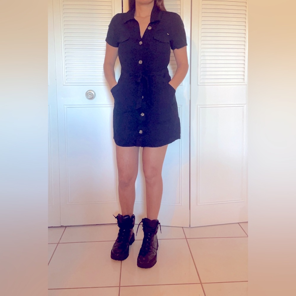 Guess black button up midi dress XS